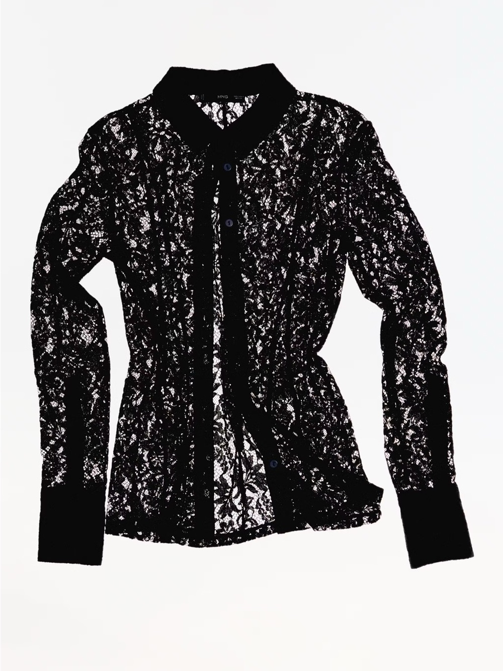 NWOT Mango Gothic Black Lace Button-Front Shirt/Blouse